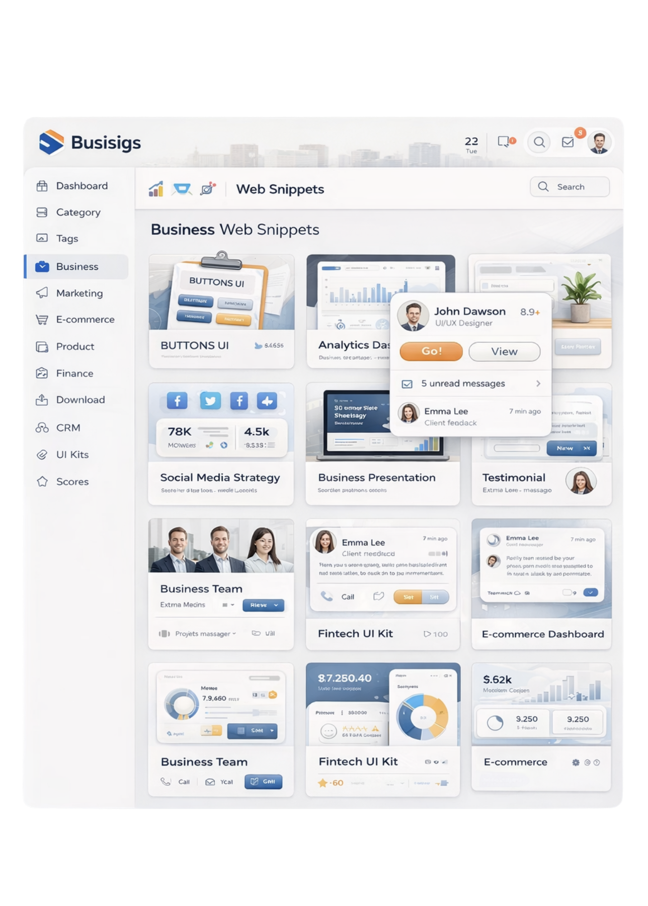 デザインスニペッツのアプリケーション画面のモックアップ